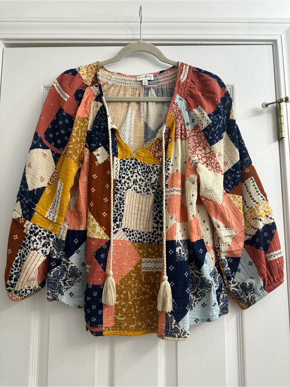 Wonderly Multicolor Patchwork Peasant Blouse
